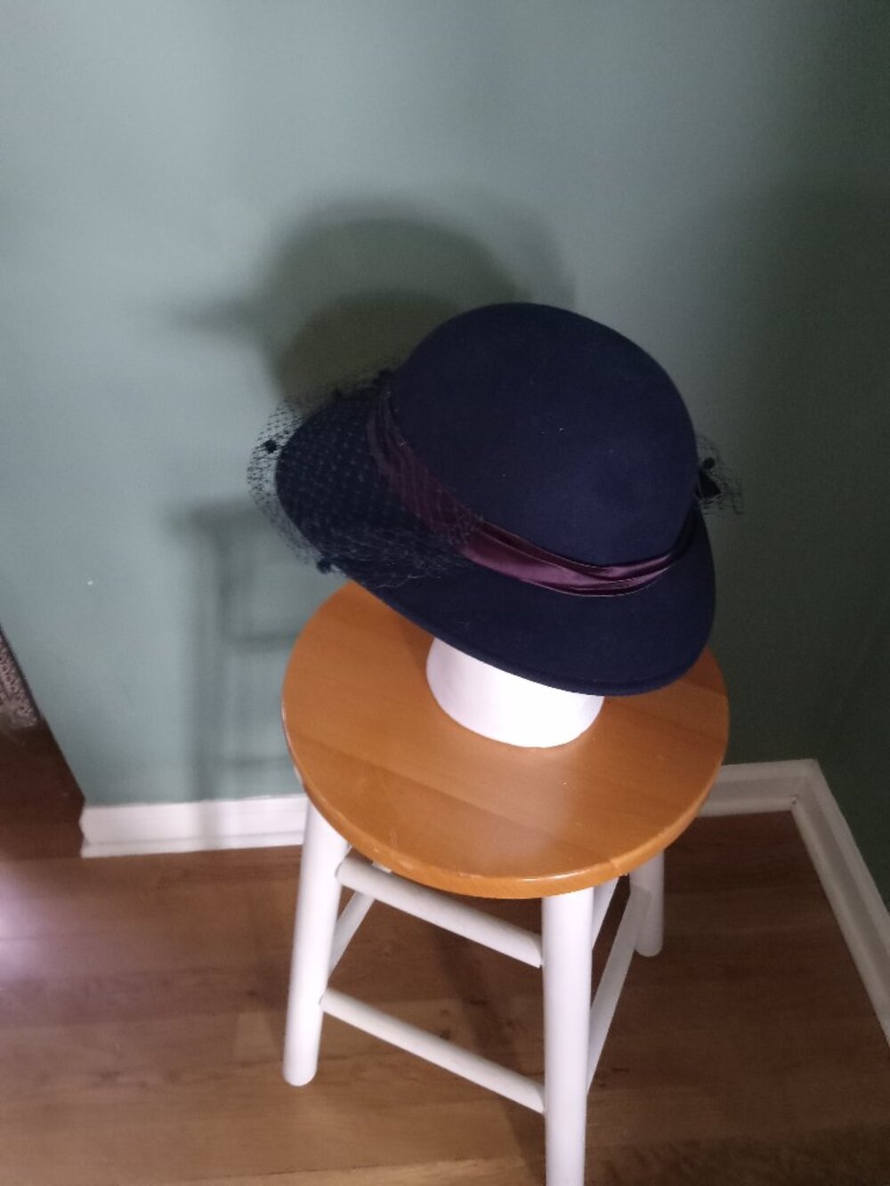 Veiled/Ribboned Navy Wool "Church Hat" by Michael Howard - Picture 7 of 10